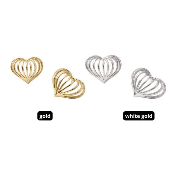 14K GOLD WHITE GOLD DIPPED WATER RESISTANT OPEN HEART SCULPT EARIRNGS