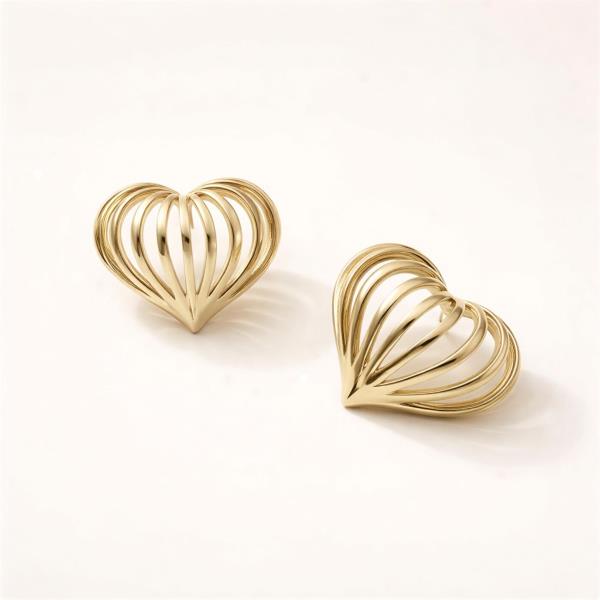 14K GOLD WHITE GOLD DIPPED WATER RESISTANT OPEN HEART SCULPT EARIRNGS