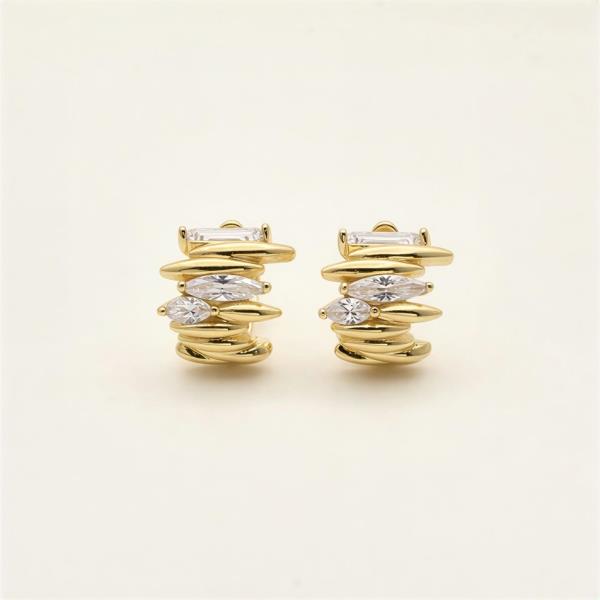 14K GOLD WHITE GOLD DIPPED WATER RESISTANT MODERN STACK HUGGIE CZ EARRING