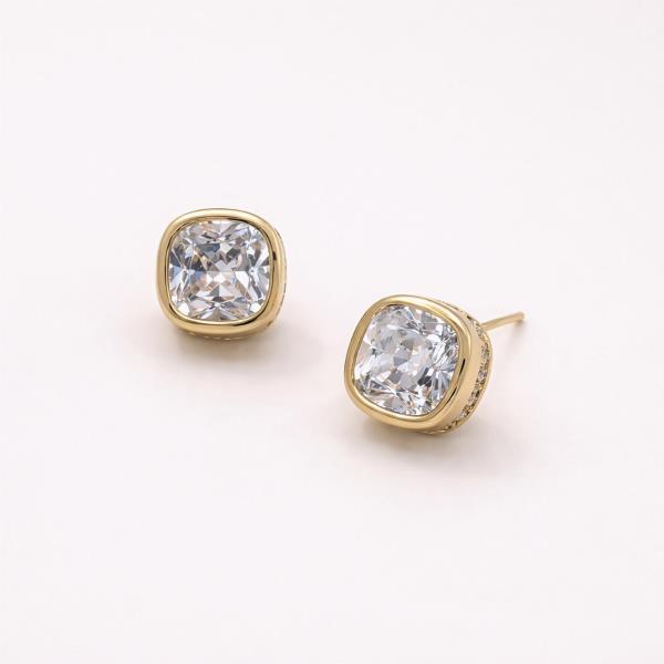 14K GOLD DIPPED WATER RESISTANT CUSHION CRYSTAL ELEGANCE CZ EARRING