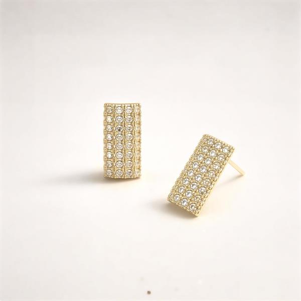 14K GOLD DIPPED WATER RESISTANT RECTANGLE PAVE STATEMENT CZ EARRING