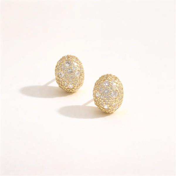 14K GOLD DIPPED WATER RESISTANT OVAL PAVE GLAM STUD CZ EARRING