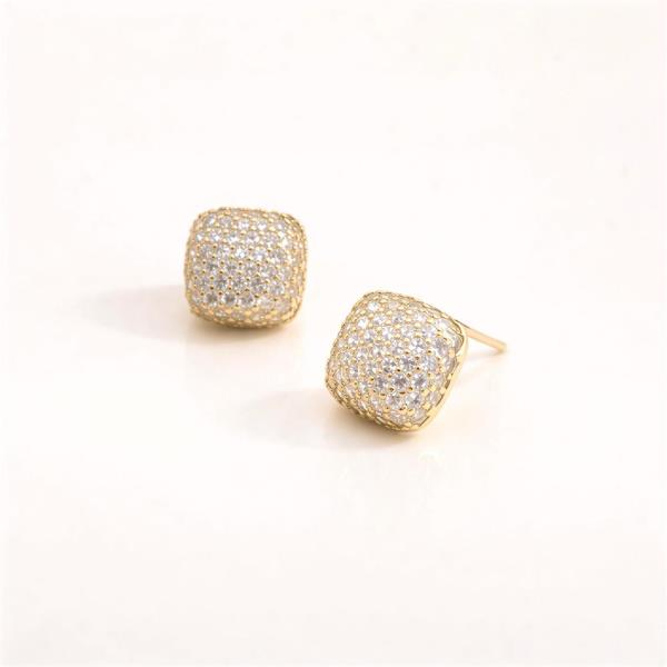 14K GOLD DIPPED WATER RESISTANT PAVE LUX SQUARE CZ EARRING