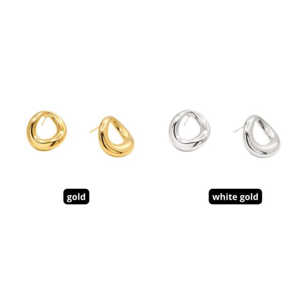 14K GOLD WHITE GOLD DIPPED WATER RESISTANT MODERN ORGANIC HOOP EARRING