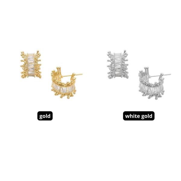 14K GOLD WHITE DIPPED WATER RESISTANT LUXE BAGUETTE EDGE CZ EARRING