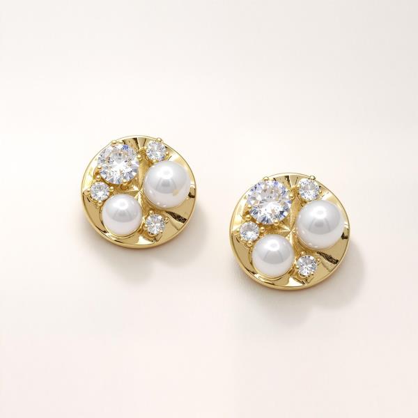 14K GOLD DIPPED WATER RESISTANT PEARL CONSTELLATION DISC CZ EARRING