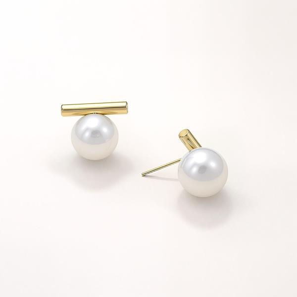 14K GOLD DIPPED WATER RESISTANT PLATING MODERN PEARL BAR EARRING