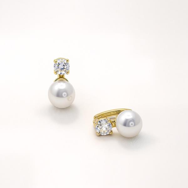 14K GOLD DIPPED WATER RESISTANT PLATING CLASSIC PEARL DROP CZ EARRING