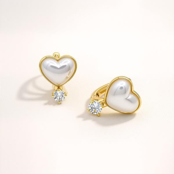 14K GOLD  WATER RESISTANT PLATING PEARL HEART DROP CZ EARRINGS