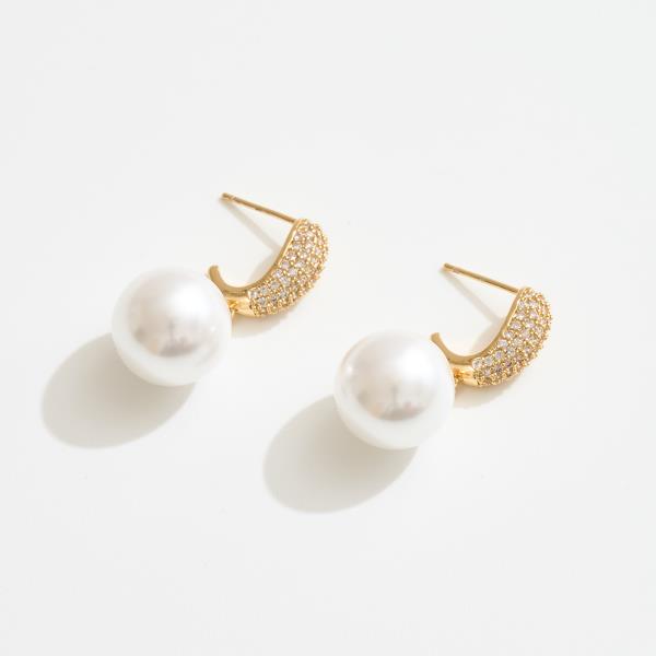 14K GOLD WHITE GOLD DIPPED WATER RESISTANT CLASSIC HOOP EARRING WITH PAVE