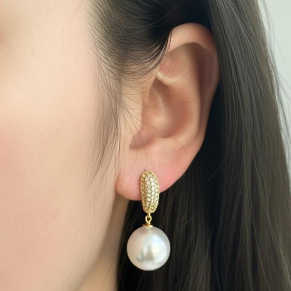 14K GOLD WHITE GOLD DIPPED WATER RESISTANT CLASSIC HOOP EARRING WITH PAVE