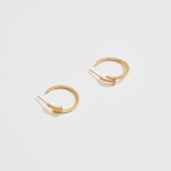 14K GOLD WHITE GOLD DIPPED WATER RESISTANT CLASSIC HOOP EARRING WITH PZ PAVE