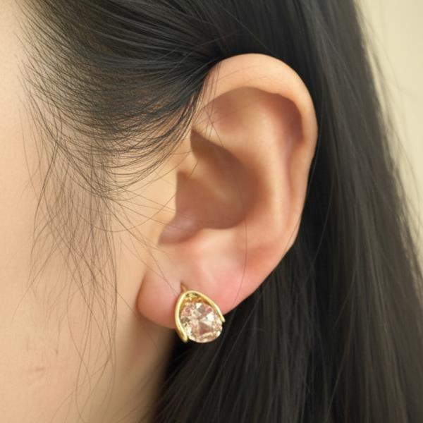 14K GOLD DIPPED ROUND CENTER WATER RESISTANT STONE HUGGIE HOOP EARRING WITH CZ