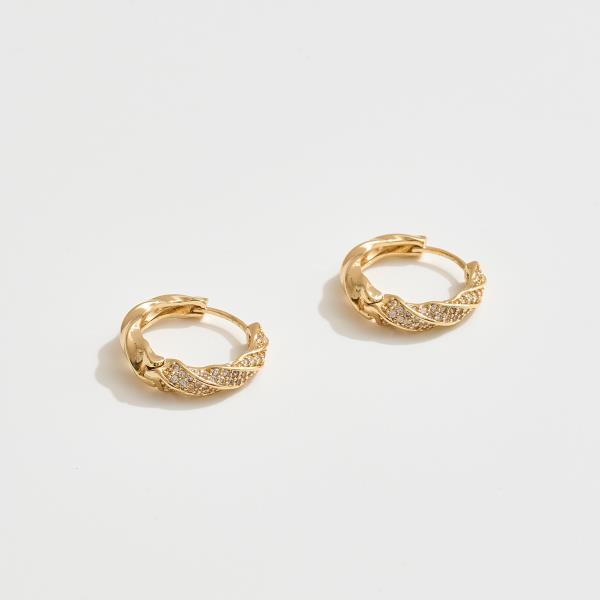 14K GOLD DIPPED WATER RESISTANT HUGGIE HOOP EARRINGS WITH CZ PAVE