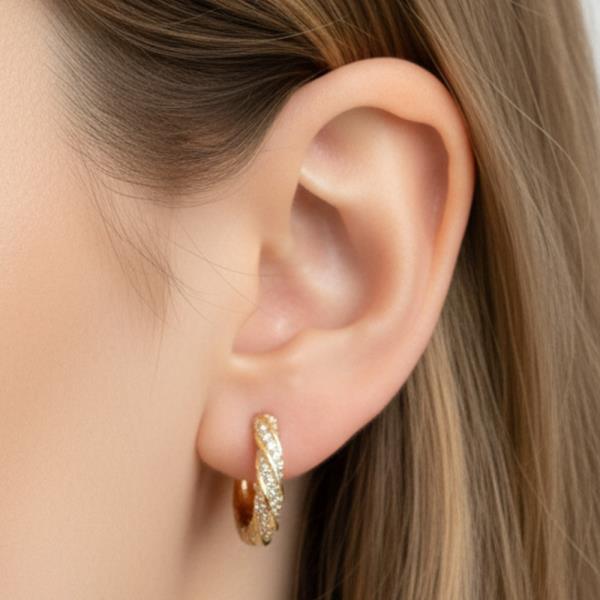14K GOLD DIPPED WATER RESISTANT HUGGIE HOOP EARRINGS WITH CZ PAVE