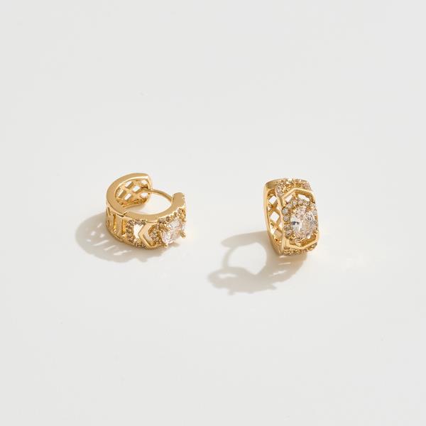 14K GOLD DIPPED WATER RESISTANT OVAL CENTER STONE HUGGIE EARRINGS WITH CZ PAVE