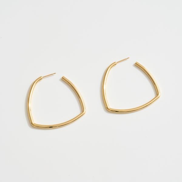 14K GOLD WHITE DIPPED WATER RESISTANT GEOMETRIC OPEN HOOP EARRINGS