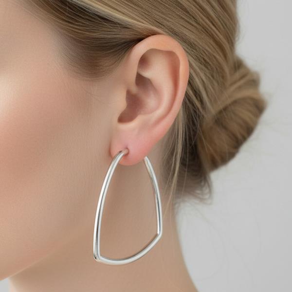 14K GOLD WHITE DIPPED WATER RESISTANT GEOMETRIC OPEN HOOP EARRINGS