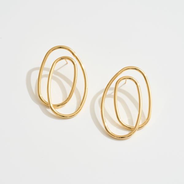14K GOLD WHITE GOLD DIPPED WATER RESISTANT DOUBLE OVAL HOOP DROP EARRINGS