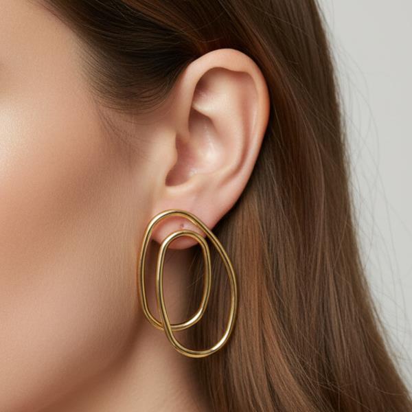 14K GOLD WHITE GOLD DIPPED WATER RESISTANT DOUBLE OVAL HOOP DROP EARRINGS