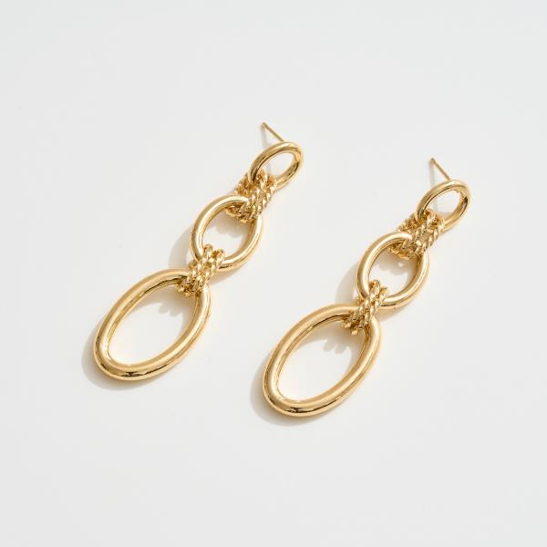 14K GOLD WHITE GOLD DIPPED WATER RESISTANT INTERLOCKING OVAL LINK DROP EARRINGS