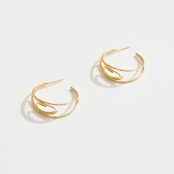 14K GOLD WHITE GOLD DIPPED WATER RESISTANT MODERN OPEN DOUBLE HOOP EARRINGS