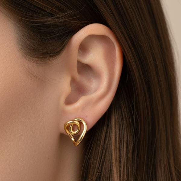 14K GOLD WHITE GOLD DIPPED WATER RESISTANT ABSTRACT HEART STUD EARRINGS