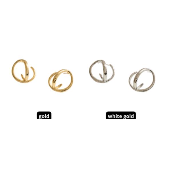 14K GOLD  WHITE GOLD DIPPED WATER RESISTANT MODERN WRAP HOOP STUD EARRINGS