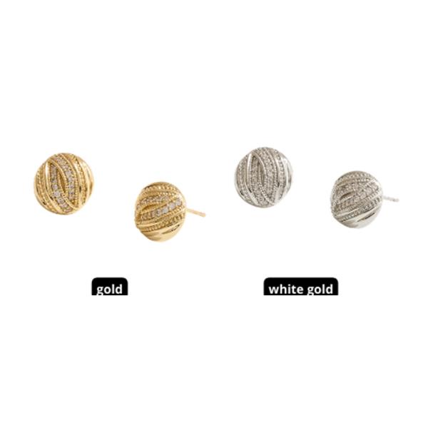 14K GOLD WHITE GOLD DIPPED WATER RESISTANT TEXTURED ROUND STUD EARRING WITH CZ PAVE