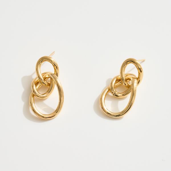 14K GOLD WHITE GOLD DIPPED WATER RESISTANT INTERLOCKING HOOP DROP EARRINGS