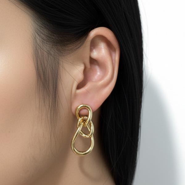 14K GOLD WHITE GOLD DIPPED WATER RESISTANT INTERLOCKING HOOP DROP EARRINGS