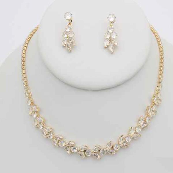 CZ CRYSTAL ROUND CLUSTER STATEMENT NECKLACE EARRING SET