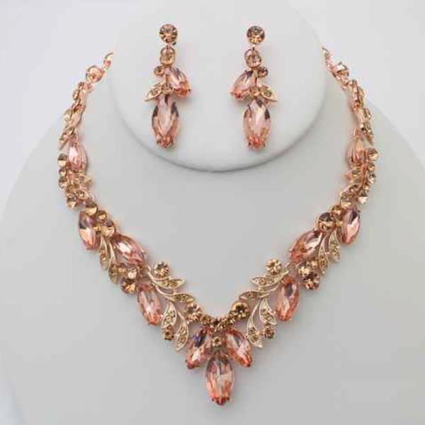 CRYSTAL MARQUISE CLUSTER STATEMENT NECKLACE EARRING SET