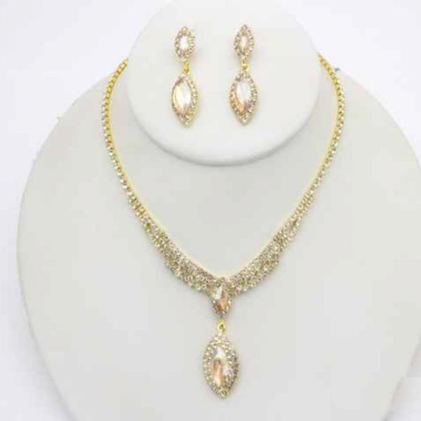 CRYSTAL TEARDROP STATEMENT NECKLACE EARRING SET