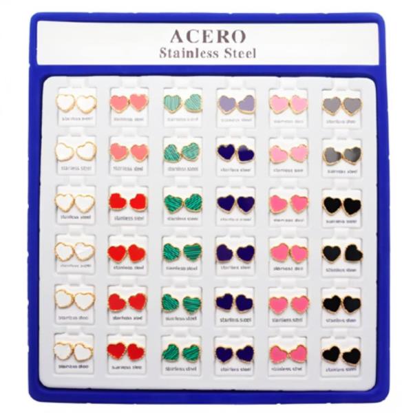 STAINLESS STEEL HEART POST EARRINGS (36 UNITS)