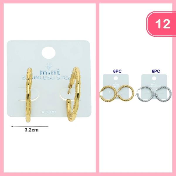 STAINLESS STEEL TEXTURED HOOP EARRINGS (12 UNITS)