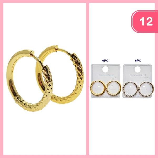 STAINLESS STEEL TEXTURED HOOP EARRING (12 UNITS)