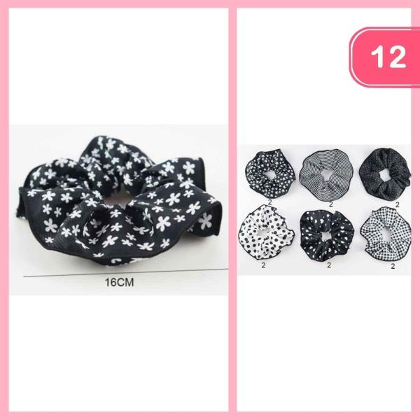 FLOWER POLKA DOT HEART CHECKERED HAIR SCRUNCHIE (12 UNITS)