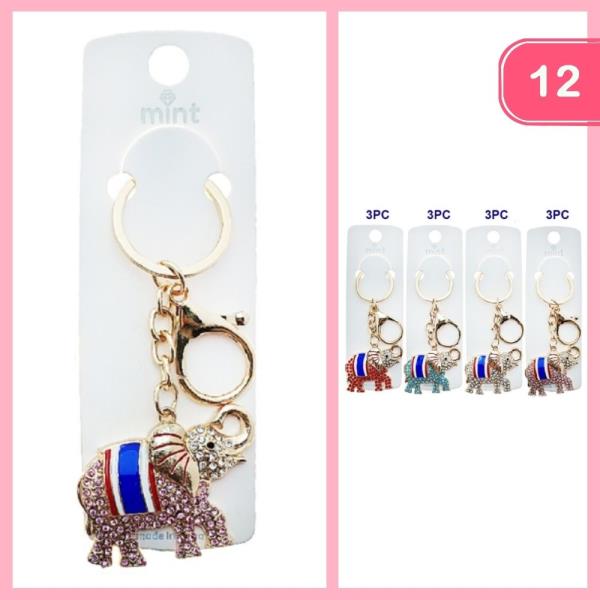 RHINESTONE ELEPHANT KEYCHAIN (12 UNITS)