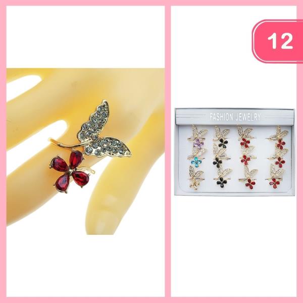 RHINESTONE BUTTERFLY FLOWER RING (12 UNITS)