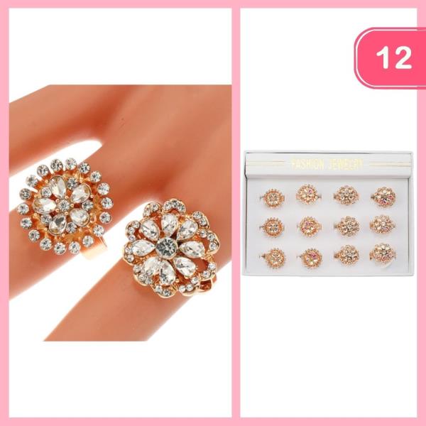 RHINESTONE FLOWER RING (12 UNITS)