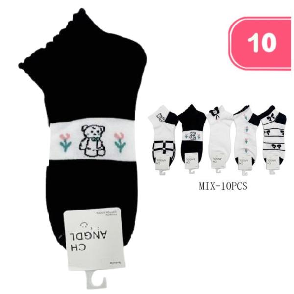 TEDDY BEAR BOW PATTERN SOCKS (10 UNITS)