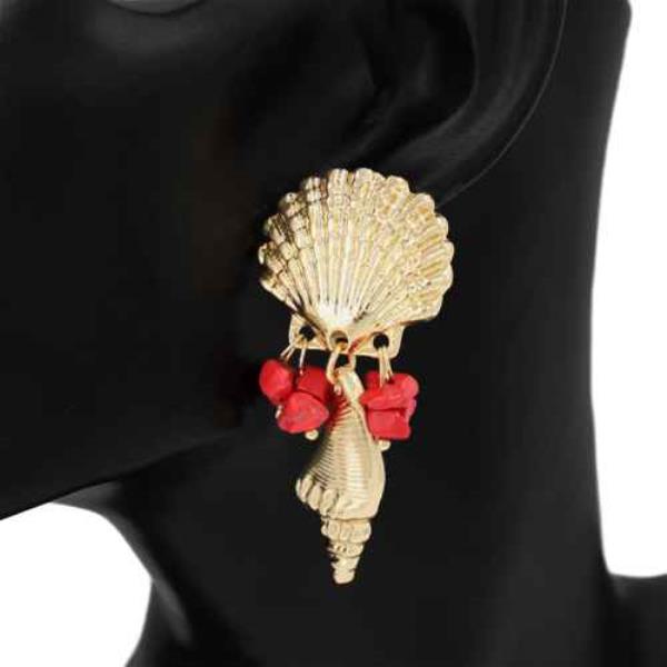 SHELL CORAL DROP DANGLE STATEMENT EARRING