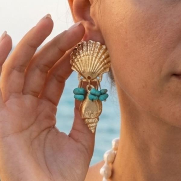 SHELL CORAL DROP DANGLE STATEMENT EARRING