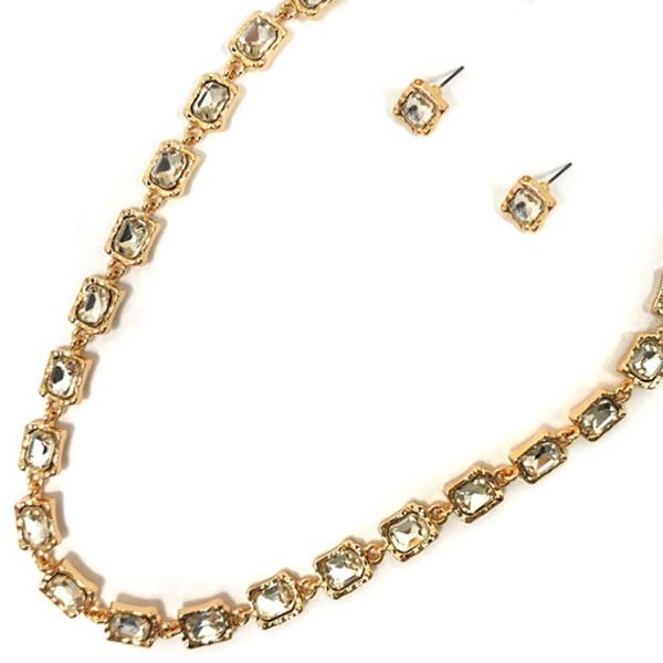 GLASS W CHAIN NECKLACE EARRING SET
