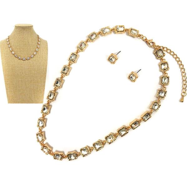 GLASS W CHAIN NECKLACE EARRING SET