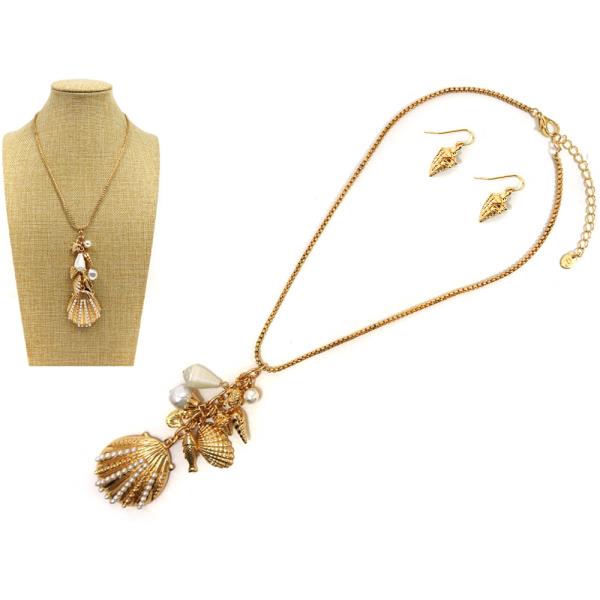 SEA LIFE WITH PEARL CHARM NECKLACE EARRING SET