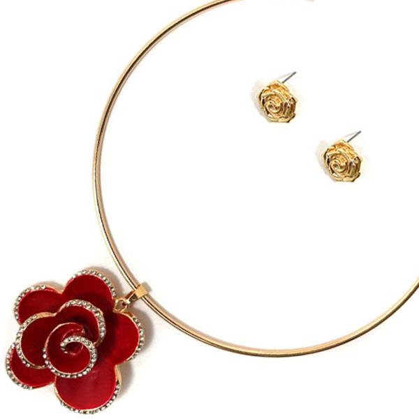 FLOWER W EPOXY  NECKLACE EARRING SET