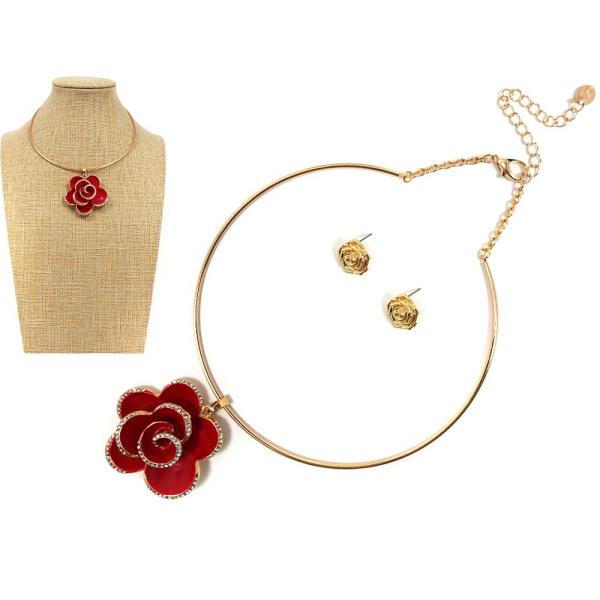 FLOWER W EPOXY  NECKLACE EARRING SET