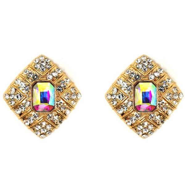 METAL W STONE STUD EARRINGS